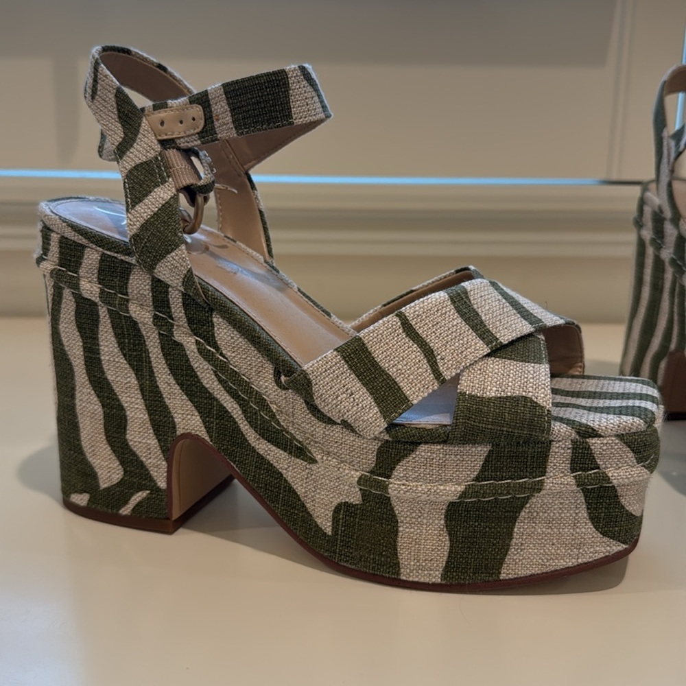 Sam Edelman Trianna Green Zebra Linen Platform Sandal